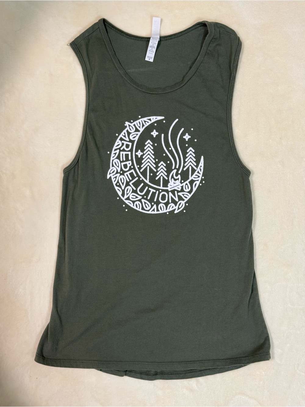 Rebelution Band Tank Top Medium Olive Green Moon Campfire Graphic